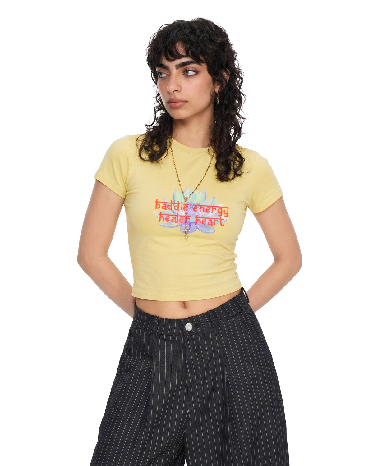 BADDIE ENERGY BABY TEE - BUTTER YELLOW